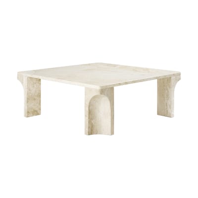 Table basse Doric pierre blanc beige / 80 x 80 cm - Pierre Travertin - Gubi