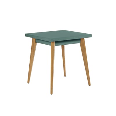 Table carrée 55 métal vert / Pieds chêne - 70 x 70 cm - Tolix