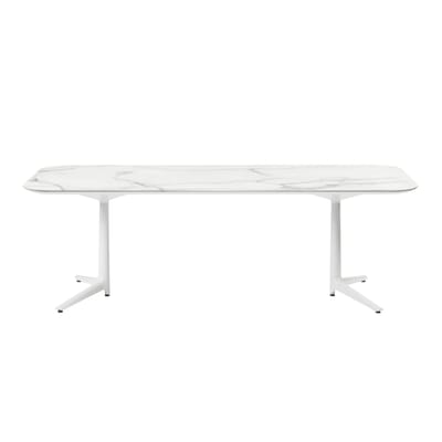 Table rectangulaire Multiplo indoor/outdoor - céramique pierre blanc / Grès effet marbre / 180 x 90 