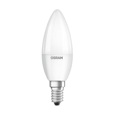Ampoule LED E14 avec radiateur verre blanc / Flamme dépolie -6W=40W (2700K, blanc chaud) - Osram