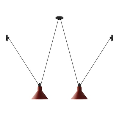 Suspension Acrobate N°324 métal rouge / Lampe Gras - 2 abat-jours cônes - DCW éditions
