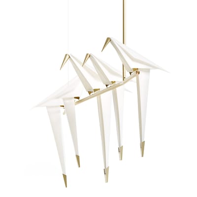 Suspension Perch Light Branch LED plastique blanc or métal / Oiseaux mobiles - L 100 cm - Moooi
