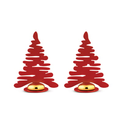 Porte-nom Barkplace Tree métal rouge / Set de 2 sapins en acier - H 8 cm - Alessi