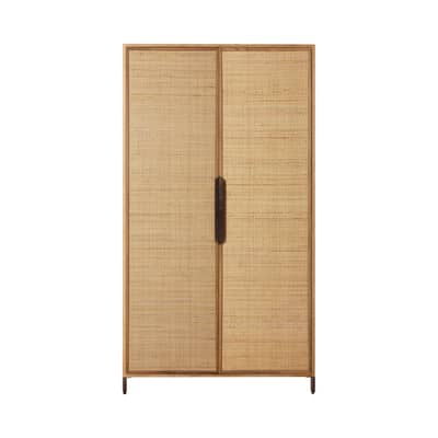 Armadio Pioneer Rattan legno naturale / L 100 x P 37,5 x H 180 cm - Porta in Rattan - HK LIVING