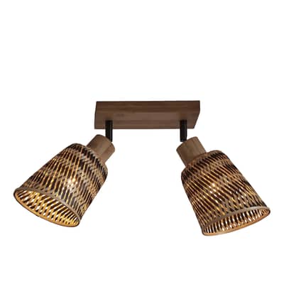 Plafonnier spot orientable Java fibre végétale bois beige / bambou tressé / 2 spots orientables - L 22 cm - GOOD&MOJO
