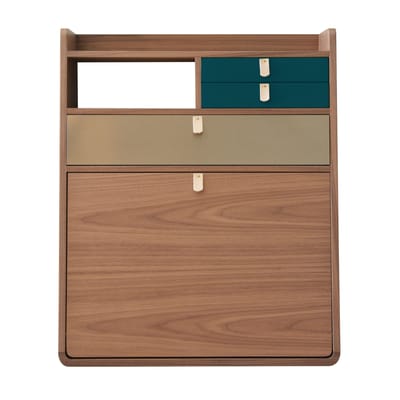 Secrétaire mural Gaston bleu bois naturel / L 60 x H 72 cm - Noyer - Hartô