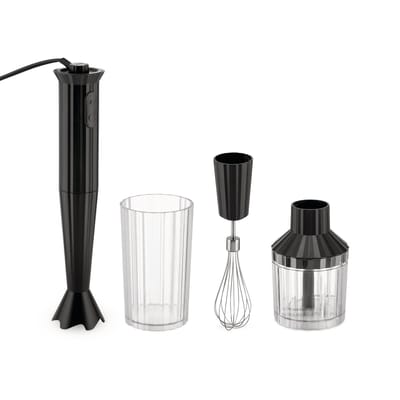 Mixeur plongeant Plissé plastique noir / 500 W - Avec bol gradué, hachoir & fouet - Alessi