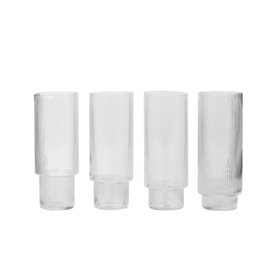 Verre long drink Ripple Ferm Living / Set de 4 - Ø 7 x H 14 cm (30 cl) - Transparent - Verre | Made In Design