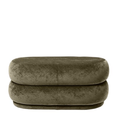 Pouf Oval Medium tissu marron vert gris / 87 x 47,5 - Velours - Ferm Living