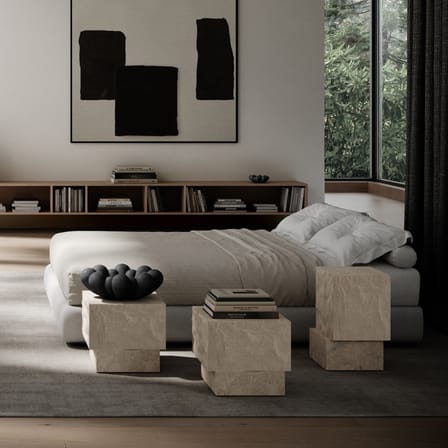 Table d'appoint Temple Tall pierre blanc / 33 x 32 x H 50 cm - Calcaire - 101 COPENHAGEN
