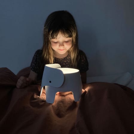 Elephant Wireless rechargeable lamp leather blue / Handmade in France - EO
