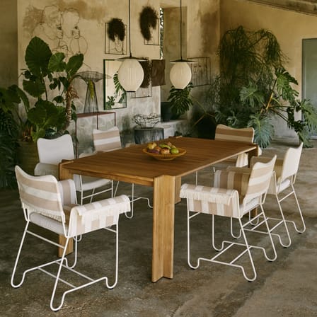 Fauteuil Tropique tissu beige / Avec franges - Matégot, réédition 50' / Seconde vie - Gubi