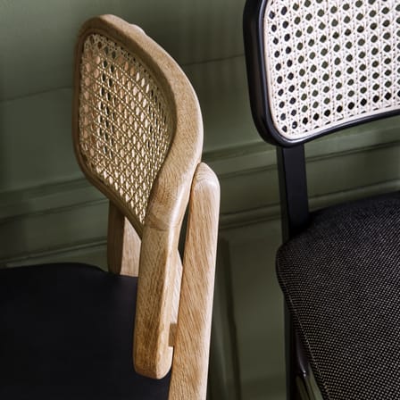 Chaise de bar rembourrée Cannage cuir noir / H 65 cm - RED Edition