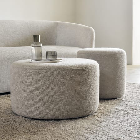 Pouf Barrow tissu blanc beige / Ø 40 cm - Ethnicraft