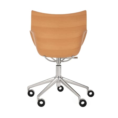 Q/Wood Armchair on casters natural wood / Moulded wood & plastic - Adjustable height - Kartell