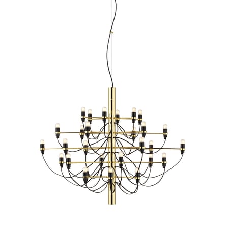 Suspension 2097 or métal / 30 ampoules dépolies INCLUSES - Ø 88 cm/ Gino Sarfatti, 1958 - Flos
