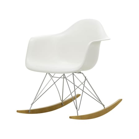 Rocking chair RAR - Eames Plastic Armchair plastique blanc / (1950) - Pieds chromés & bois clair - Vitra