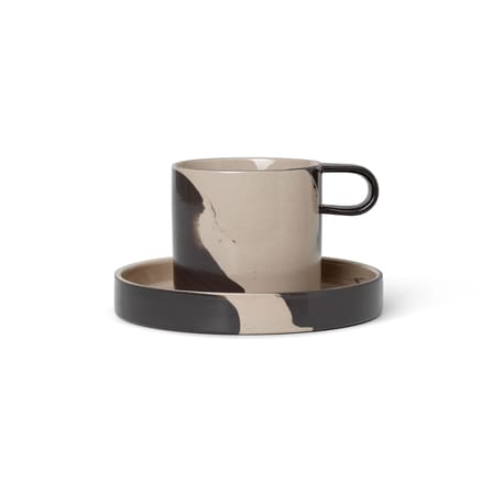 Tasse Inlay céramique marron beige / Avec soucoupe - Ferm Living