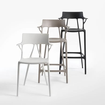 Tabouret de bar A.I plastique noir / 65 cm - Conçu par intelligence artificielle - Recyclé - Kartell