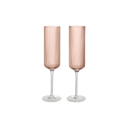 Set de 2 flûtes à champagne Ripple verre rose - Ferm Living