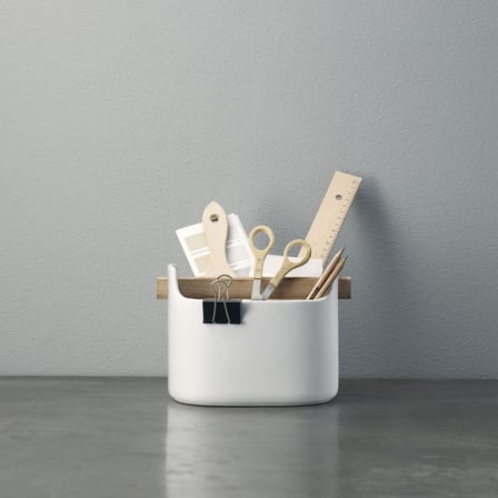 Bac de rangement Toolbox céramique blanc bois naturel / L 19 x H 15 cm - chêne - Eva Trio