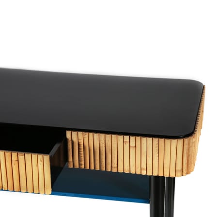 Console Riviera bleu noir bois naturel / Rotin - Tiroir - Maison Sarah Lavoine