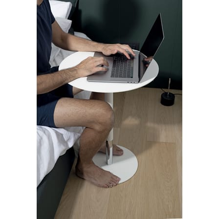 Table d'appoint Push the Button matériau composite blanc / Hauteur réglable - Ø 50 x H 50 à 73 cm / Fenix-NTM® - Kristalia