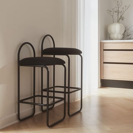 Tabouret de bar rembourré Angui Large tissu gris / H 75 cm - Tissu polyester recyclé - AYTM
