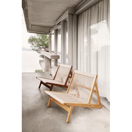 Fauteuil lounge MR01 Initial tissu beige bois naturel / Noyer & corde - Gubi