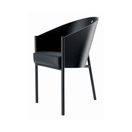 Fauteuil rembourré Costes cuir bois noir / Philippe Starck, 1984 - Driade