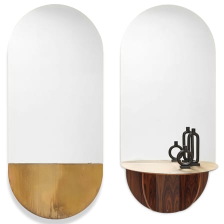 Miroir mural Brame verre bois or / Console - Plateau rabattable - L 80 x H 180 x P 47 cm - Mogg
