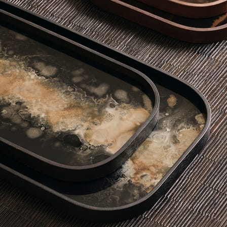 Plateau Organic verre noir / 53 x 31 cm - Peint main - Ethnicraft