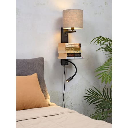 Applique avec prise Florence métal beige / Liseuse LED, étagère & port USB - It's about Romi