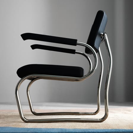 Fauteuil rembourré Sant'Elia cuir noir / Giuseppe Terragni, 1936 - Zanotta
