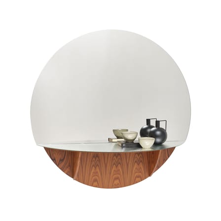 Miroir mural Brame verre bois argent / Console - Plateau rabattable - Ø 150 x P 47 cm - Mogg