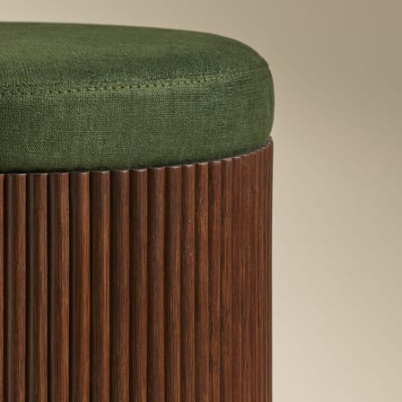 Sitzkissen Riviera textil grün / Beistelltisch (abnehmbares Kissen) - Rattan & Leinen - Ø 36 x H 45 cm - Maison Sarah Lavoine