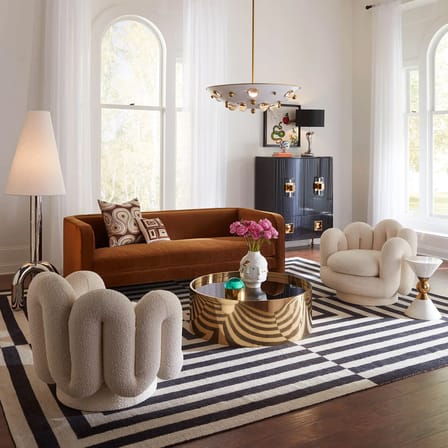 Fauteuil pivotant Serpentine blanc / Tissu bouclette - Jonathan Adler