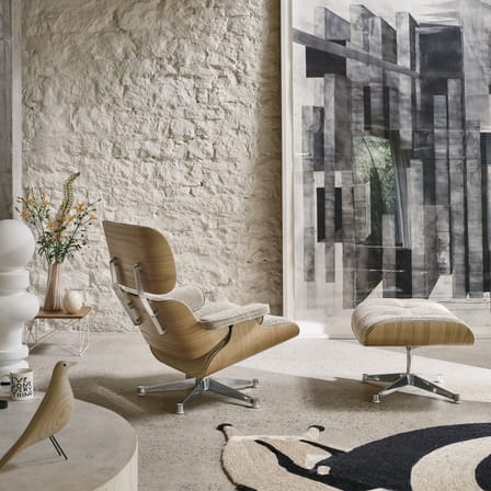 Set fauteuil & repose-pieds Lounge Chair & Ottoman tissu beige / Eames (1956) - Vitra