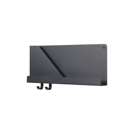Étagère Folded Small métal noir / L 51 x H 22 cm - 2 crochets + compartiment - Muuto