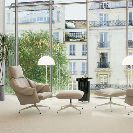 Fauteuil pivotant Bascule Highback tissu beige / Mécanisme d’inclinaison - Piètement 4 branches - Vitra