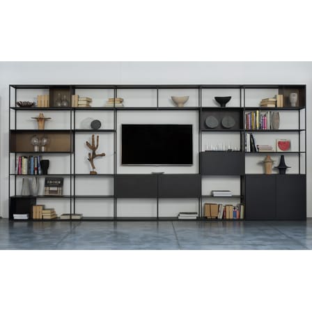 Bibliothèque Easy Irony TV métal noir / Compo E - L 146 x H 226 cm - Zeus
