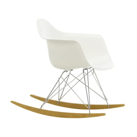 Rocking chair RAR - Eames Plastic Armchair plastique blanc / (1950) - Pieds chromés & bois clair - Vitra