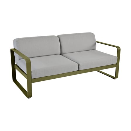 Canapé de jardin 2 places Bellevie métal tissu vert / L 160 cm - Tissu gris flanelle - Fermob