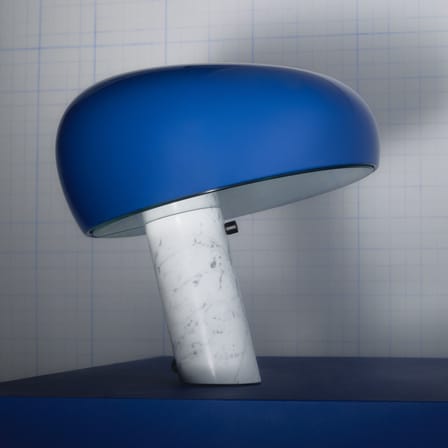 Lampe de table Snoopy métal bleu / Base marbre - Castiglioni, 1967 - Flos