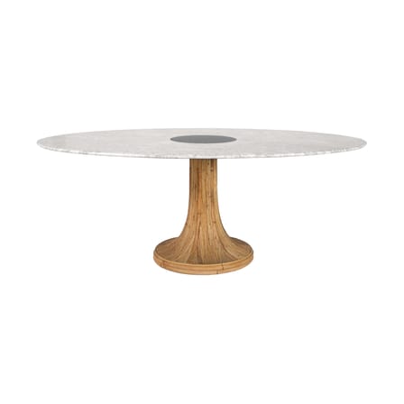 Table ovale Riviera marbre blanc / 199 x 125 cm - Pied rotin - Maison Sarah Lavoine