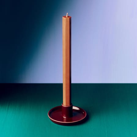 Disc Small Candle stick ceramic brown / For long candles, Ø 2.2 cm - Hay