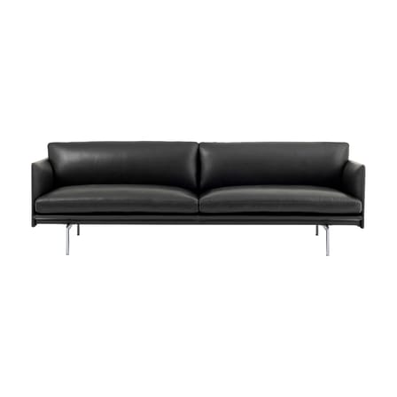 Canapé droit Outline cuir noir / 3 places- L 220 cm - Muuto