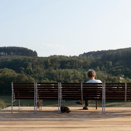 Banc avec dossier Traverse Lounge bois marron / L 114 cm - Avec accoudoirs / Bouroullec - Hay
