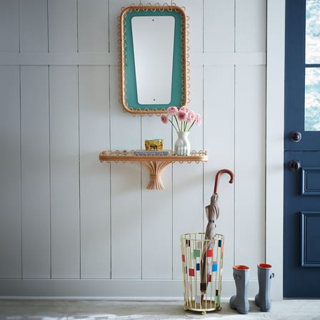 Riviera Wall console table cane & fibres green / W 68 x D 30 cm - Rattan - Jonathan Adler