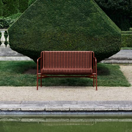 Banc avec dossier Palissade Cord Dining rouge / L 128 cm - Corde tissu recyclé - Hay